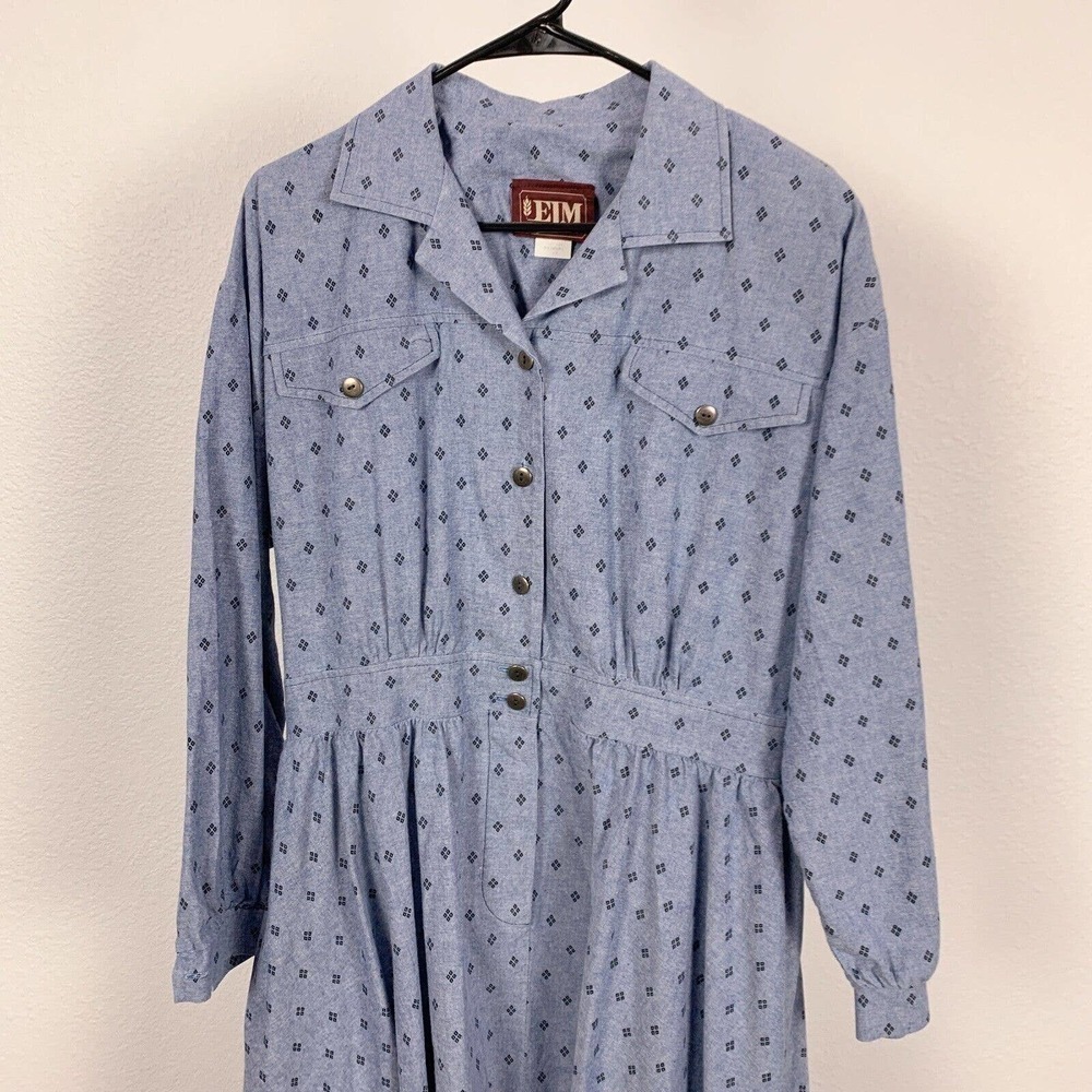 Vintage 80s EJM Chambray Long Sleeve Button Shirt Collared Shirt Dress Size 18